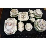 Fifty three pieces of Spode Chinese rose dinnerware, signs of use throughout. Not available for in-