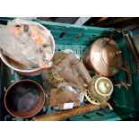 Selection of mixed metal household items and decorations to include a brass pump etc. Not