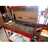 Large metal tool/work bench with pegboard back, 110 x 60 x 100 cm. Not available for in-house P&P