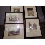 Five framed E Burrow lithographs. Not available for in-house P&P
