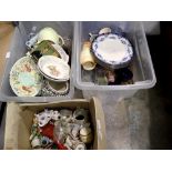 Three boxes of mixed glass and ceramics to include ornamets and fruit bowls. Not available for in-