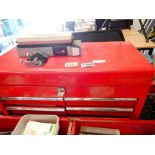 Five drawer and lift top locking tool box, lock is stiff, drawers run smoothly one key present, 50 x