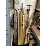 Selection of mixed branded and length pool cues and rests. Not available for in-house P&P