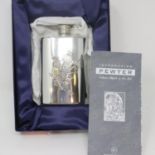 Scottish pewter hip flask by Edwin Blyde. P&P Group 1 (£14+VAT for the first lot and £1+VAT for