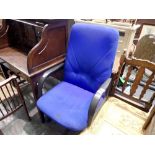 Blue upholstered office chair. Not available for in-house P&P