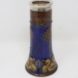 Doulton stoneware vase with hallmarked silver collar, no cracks or chips, H: 16 cm, no obvious signs