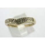 9ct gold wishbone ring set with diamonds, size N, 1.8g. P&P Group 1 (£14+VAT for the first lot
