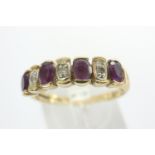 9ct gold ring set with amethyst and diamonds, size O, 2.4g. P&P Group 1 (£14+VAT for the first lot