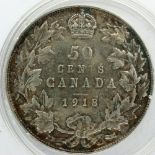 1918 Canadian silver 50 cents of George V. P&P Group 0 (£5+VAT for the first lot and £1+VAT for
