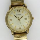 SEKONDA: gents wristwatch with date aperture on a gold plated expanding bracelet, working at