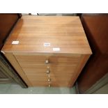 Teak bedside cabinet with four drawers, 52 x 43 x 66 cm. Not available for in-house P&P