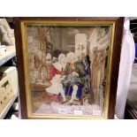 Victorian tapestry of an elderly couple, 34 x 40 cm. P&P Group 1 (£14+VAT for the first lot and £1+