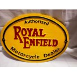 Cast iron Royal Enfield dealer sign, W: 26 cm. Not available for in-house P&P