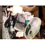 Mixed box of lamps and electrical items including CD player. Not available for in-house P&P