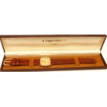 LONGINES: gents quartz gold plated wristwatch on leather strap, boxed, not working. P&P Group 1 (£