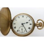 Dennison cased gold plated crown wind full hunter pocket watch, working at lotting. P&P Group 1 (£