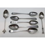 Seven hallmarked silver teaspoons, Georgian and later, combined 56g. P&P Group 1 (£14+VAT for the