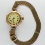 DREADNOUGHT: Swiss 9ct gold ladies wristwatch on a 9ct gold adjustable mesh bracelet, working at