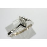 New old stock 9ct white gold diamond solitaire ring, approximately 0.2cts marquis cut stone, size K,