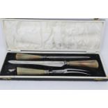 Boxed horn handle carving set. P&P Group 2 (£18+VAT for the first lot and £3+VAT for subsequent