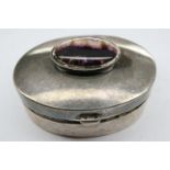 Hallmarked silver pill box with blue John surmounted to top, 14g. P&P Group 1 (£14+VAT for the first