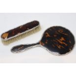 Hallmarked silver and faux tortoiseshell mirror and brush. P&P Group 1 (£14+VAT for the first lot