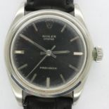 ROLEX: 1970s midi Oyster Precision wristwatch model 6426 on a later non-branded black leather strap,