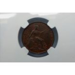 Slabbed and graded 1825 farthing (NGC MS62BN). P&P Group 1 (£14+VAT for the first lot and £1+VAT for