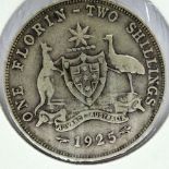 Australia: 1925 silver florin of George V. P&P Group 0 (£5+VAT for the first lot and £1+VAT for