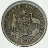 Australia: 1916 silver florin of George V, Melbourne mint. P&P Group 0 (£5+VAT for the first lot and