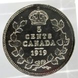 1919 silver Canadian five cents of George V. P&P Group 0 (£5+VAT for the first lot and £1+VAT for