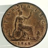 1868 farthing of Queen Victoria. P&P Group 0 (£5+VAT for the first lot and £1+VAT for subsequent