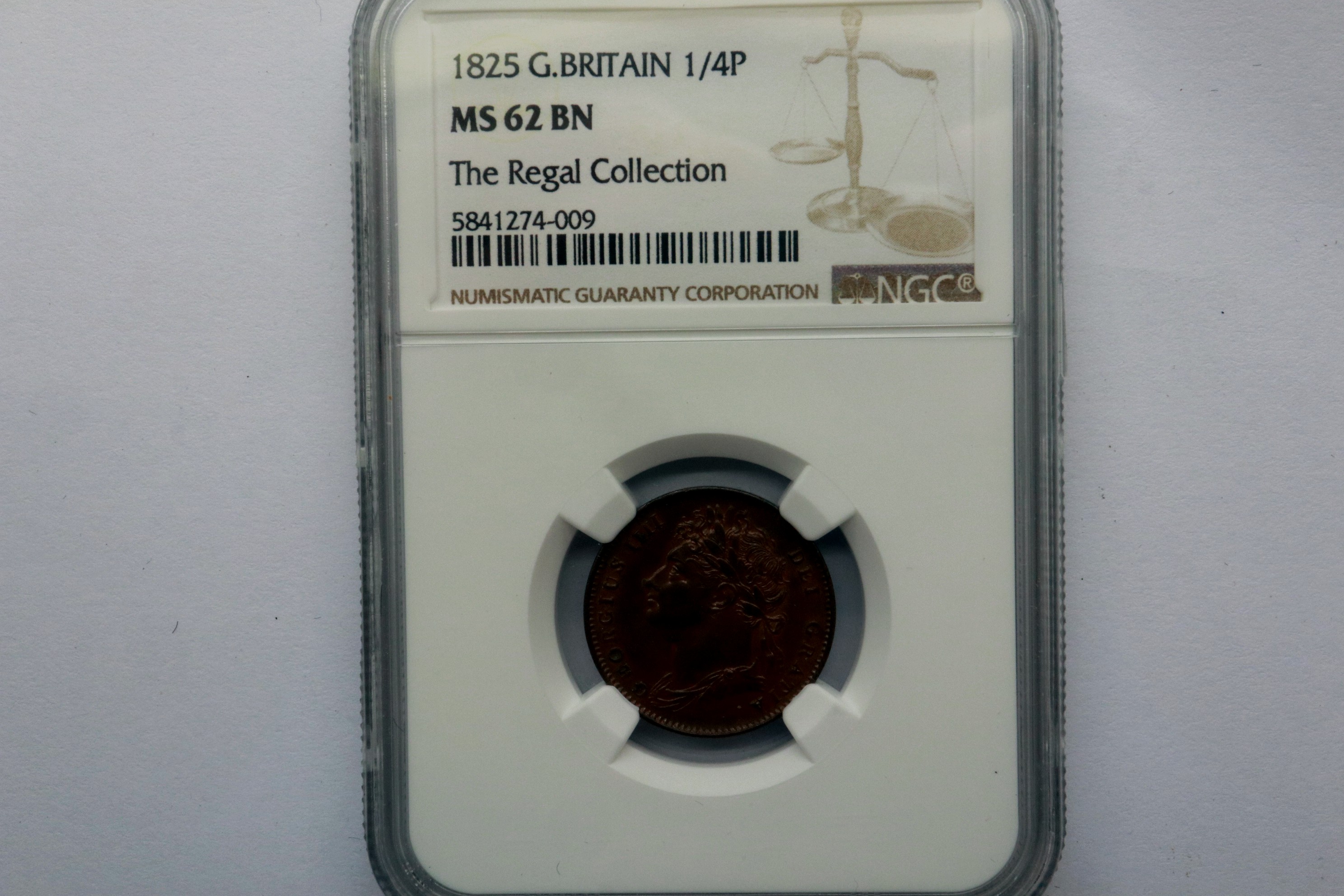 Slabbed and graded 1825 farthing (NGC MS62BN). P&P Group 1 (£14+VAT for the first lot and £1+VAT for - Image 2 of 2