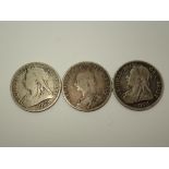 Three silver half crowns of Queen Victoria, 1893, 1900 and 1889. P&P Group 0 (£5+VAT for the first