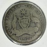 Australia: 1914 silver florin of George V, Heaton mint. P&P Group 0 (£5+VAT for the first lot and £