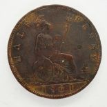 1861 halfpenny of Queen Victoria. P&P Group 0 (£5+VAT for the first lot and £1+VAT for subsequent