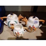 Two Portland pottery teapots and a cream jug. Not available for in-house P&P