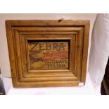 Oak cased Zebra paste sign, 30 x 35 cm. Not available for in-house P&P