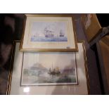 Two framed seascape prints. Not available for in-house P&P