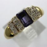 9ct gold Art Deco style ring set with amethyst and diamonds, size Q, 3.1g. UK P&P Group 1 (£16+VAT