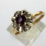 9ct gold ring set with ruby and diamonds, size N/O, 2.4g. UK P&P Group 1 (£16+VAT for the first