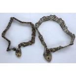 Two 925 silver gate bracelets, with hallmarked silver padlock clasps and safety chains, L: 20 cm,