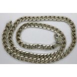 925 silver heavy gauge flat link neck chain, L: 50 cm, 33g. UK P&P Group 0 (£6+VAT for the first lot
