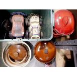 Quantity of stoneware and metal cooking pots, and toy cars. Not available for in-house P&P