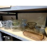 Mixed glass cookware with lids a microwave browner and twelve plates. Not available for in-house P&P