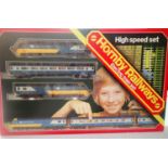 OO scale Hornby R685 high speed set comprising of power car, dummy trailer car and centre coach in