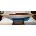 Wooden pond yacht, L: 92 cm, plank on frame construction, Hull only, no mast, sails etc, complete