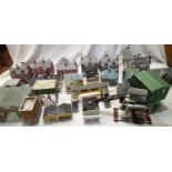 Quantity of OO scale card and plastic buildings, station, houses, shops etc, mostly in good