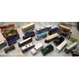 Selection of twenty two assorted Diecast vehicles, mostly unboxed, includes buses, coaches, racing