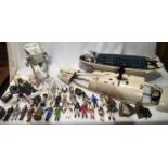 Star Wars vintage ships and figures including Rebel transport ship, AT-ST Scout walker, also